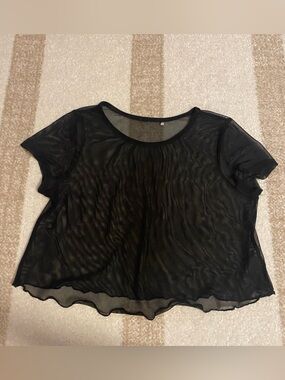 Sheer Black Cropped Short Sleeve Women's Top